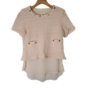 BLVD Collection Top Women's Layer Tunic Ivory With Pale Pink‎ Undertone Sz L EUC